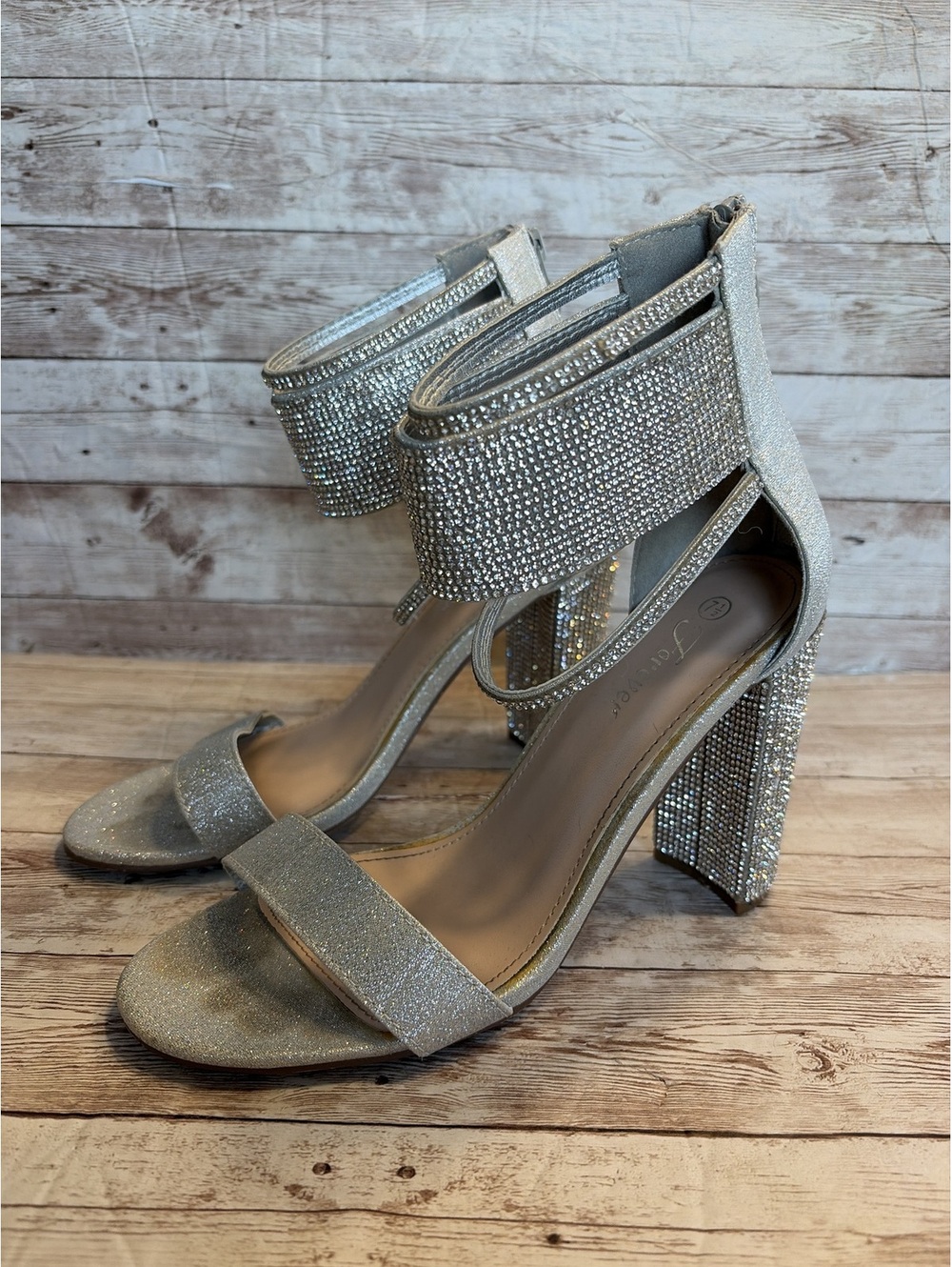 Forever Rhinestone Size 7.5 4" Block Heels